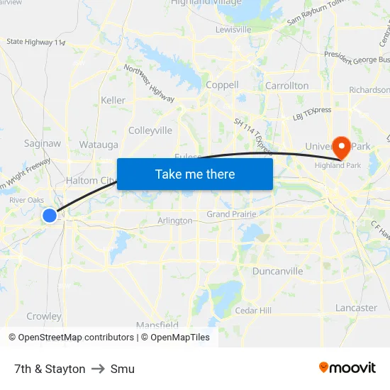7th & Stayton to Smu map