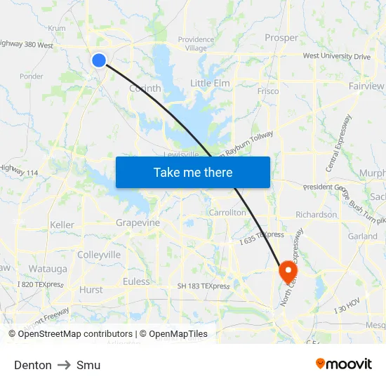 Denton to Smu map