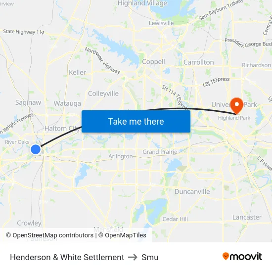 Henderson & White Settlement to Smu map