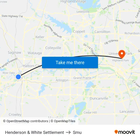 Henderson & White Settlement to Smu map