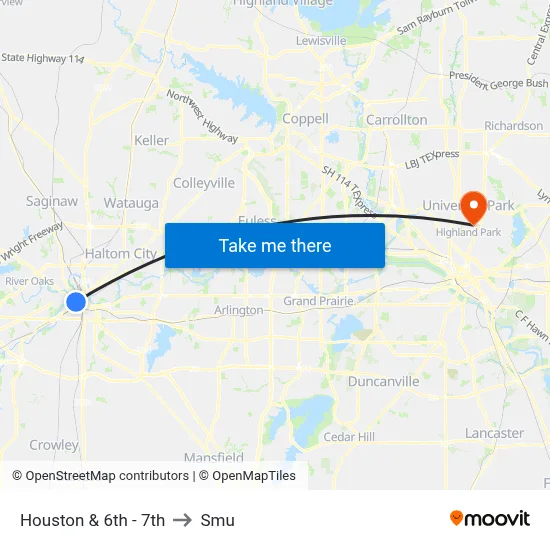 Houston & 6th - 7th to Smu map