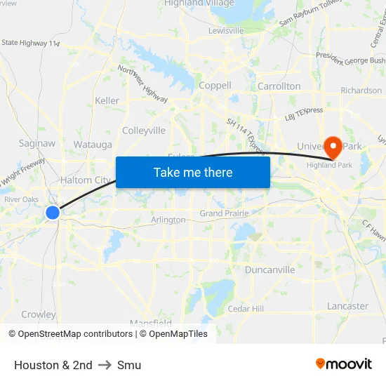 Houston & 2nd to Smu map
