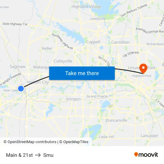 Main & 21st to Smu map