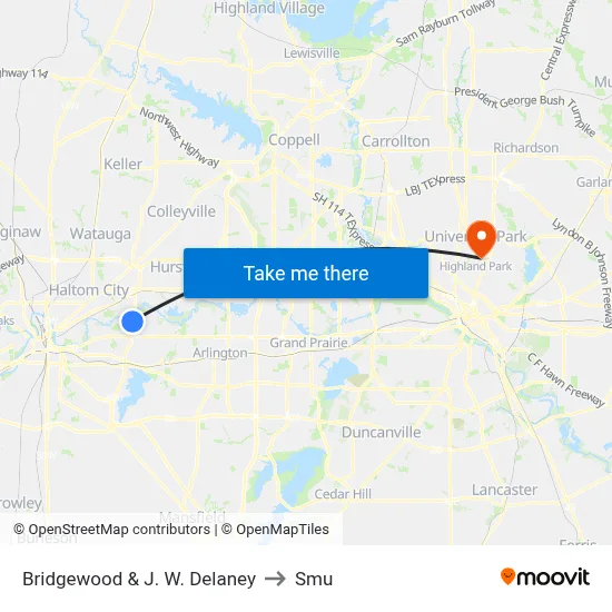 Bridgewood & J. W. Delaney to Smu map
