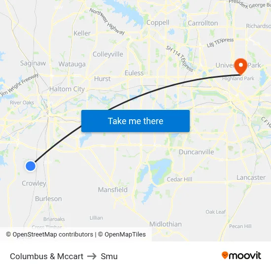 Columbus & Mccart to Smu map