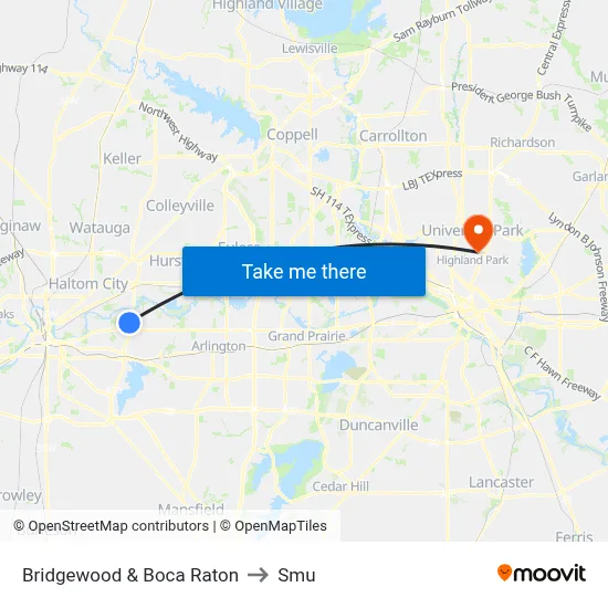 Bridgewood & Boca Raton to Smu map