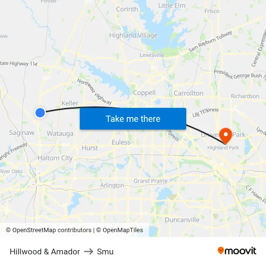 Hillwood & Amador to Smu map