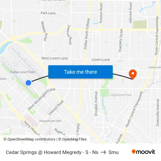 Cedar Springs @ Howard Megredy - S -  Ns to Smu map