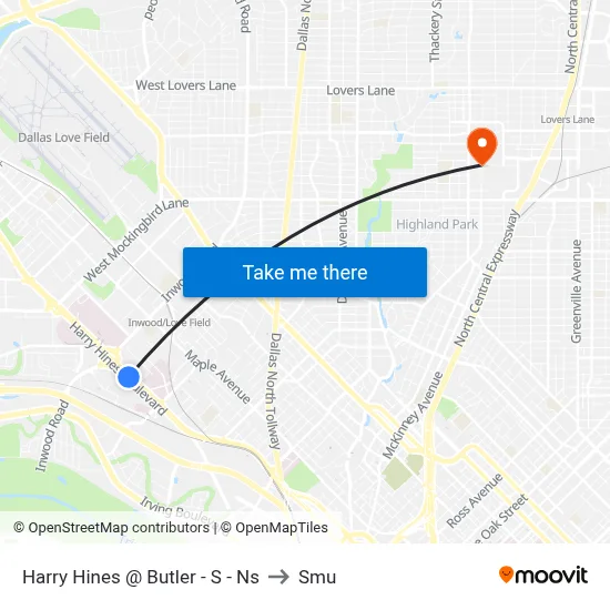 Harry Hines @ Butler - S - Ns to Smu map