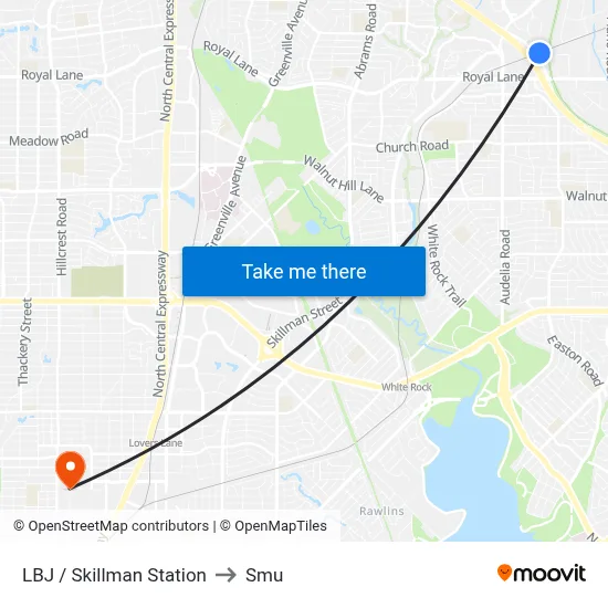 LBJ / Skillman Station to Smu map