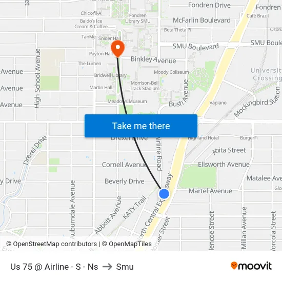 Us 75 @ Airline - S - Ns to Smu map