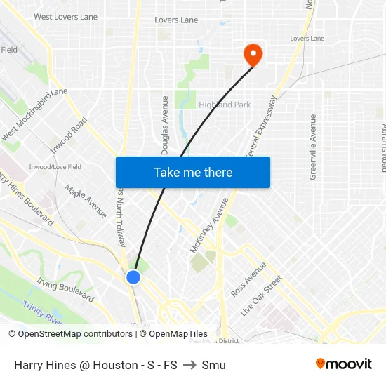 Harry Hines @ Houston - S - FS to Smu map