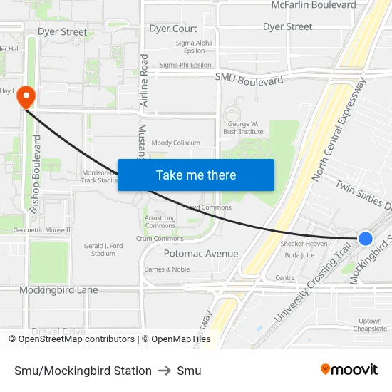 Smu/Mockingbird Station to Smu map