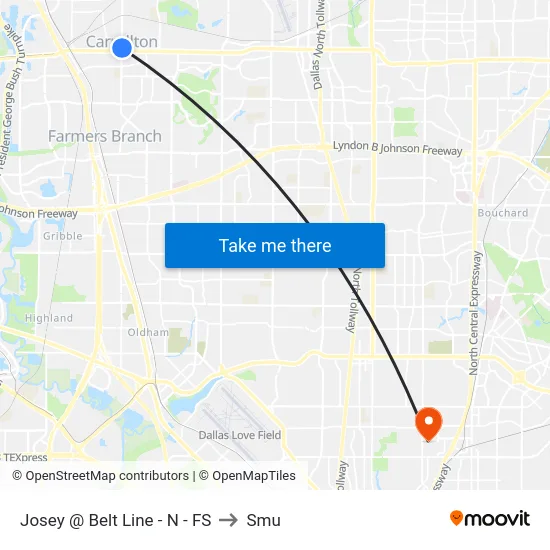 Josey @ Belt Line - N - FS to Smu map