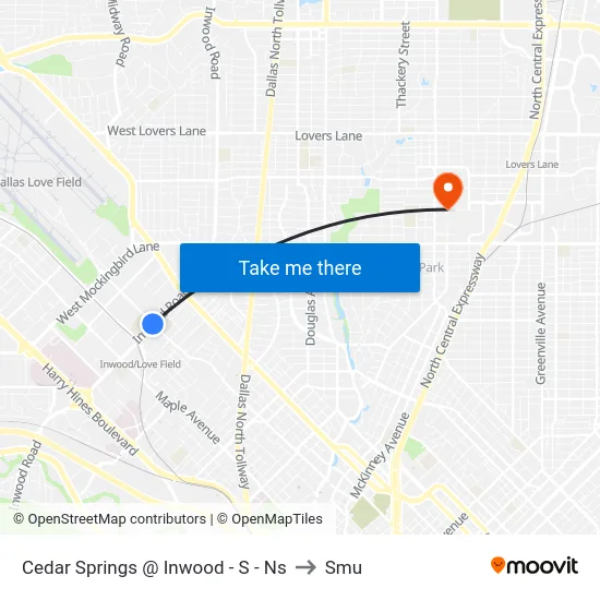 Cedar Springs @ Inwood - S - Ns to Smu map