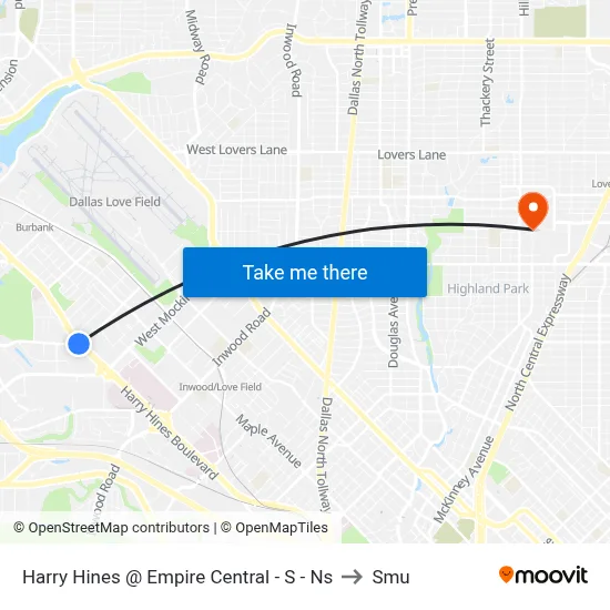 Harry Hines @ Empire Central - S - Ns to Smu map
