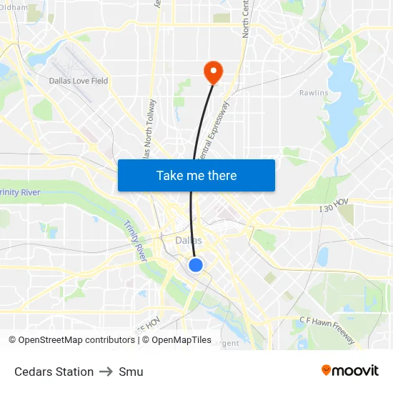 Cedars Station to Smu map