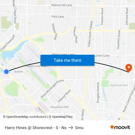 Harry Hines @ Shorecrest - S - Ns to Smu map