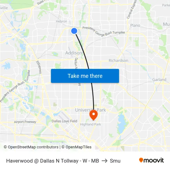 Haverwood @ Dallas N Tollway - W - MB to Smu map