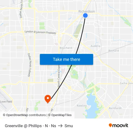 Greenville @ Phillips - N - Ns to Smu map