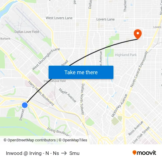 Inwood @ Irving - N - Ns to Smu map