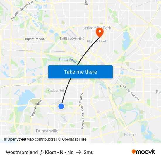 Westmoreland @ Kiest - N - Ns to Smu map