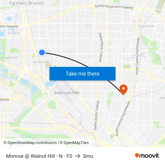 Monroe @ Walnut Hill - N - FS to Smu map