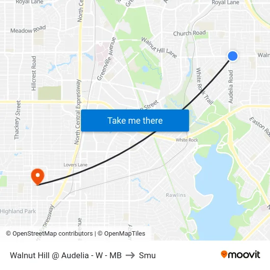 Walnut Hill @ Audelia - W - MB to Smu map