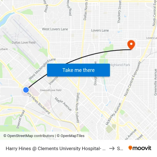Harry Hines @ Clements University Hospital- S - Ns to Smu map
