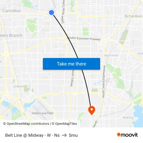 Belt Line @ Midway - W - Ns to Smu map