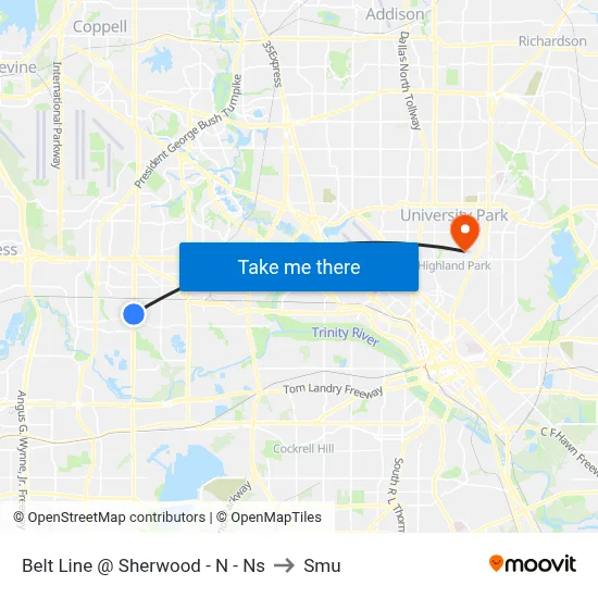 Belt Line @ Sherwood - N - Ns to Smu map