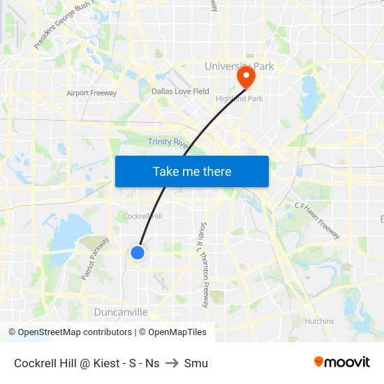 Cockrell Hill @ Kiest - S - Ns to Smu map