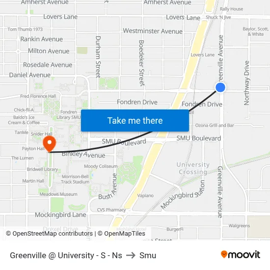 Greenville @ University - S - Ns to Smu map