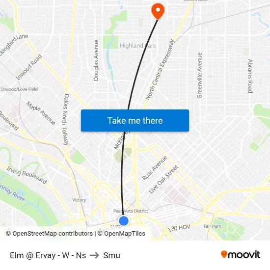 Elm @ Ervay - W - Ns to Smu map