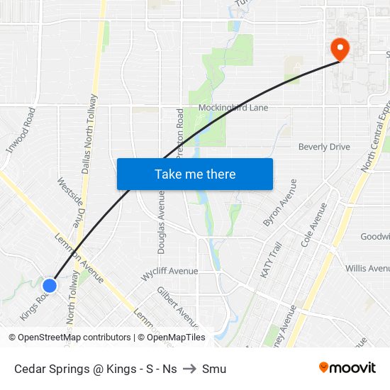 Cedar Springs @ Kings - S - Ns to Smu map