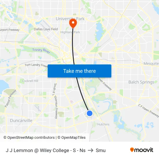 J J Lemmon @ Wiley College - S - Ns to Smu map