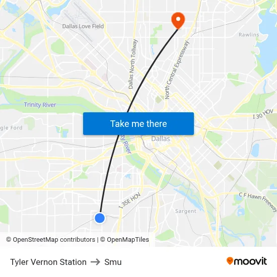 Tyler Vernon Station to Smu map
