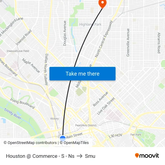 Houston @ Commerce - S - Ns to Smu map