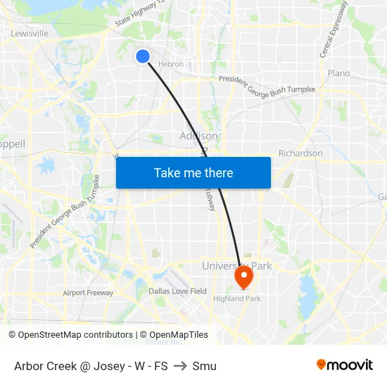 Arbor Creek @ Josey - W - FS to Smu map