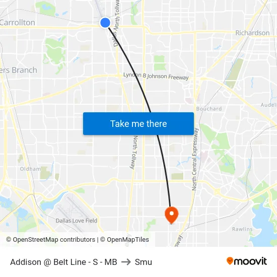 Addison @ Belt Line - S - MB to Smu map