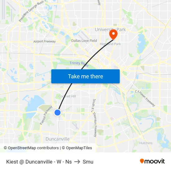 Kiest @ Duncanville - W - Ns to Smu map