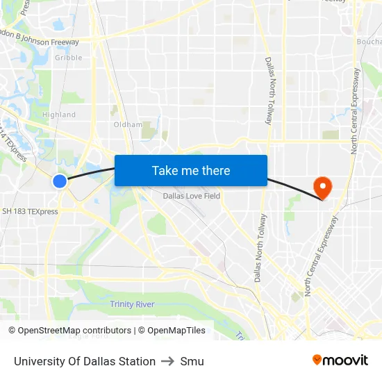 University Of Dallas Station to Smu map