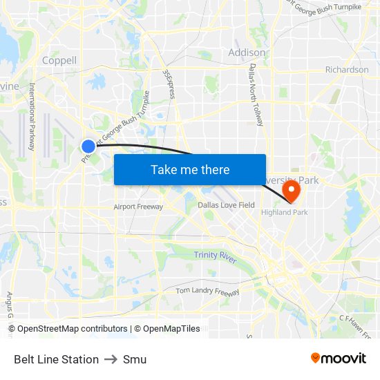 Belt Line Station to Smu map