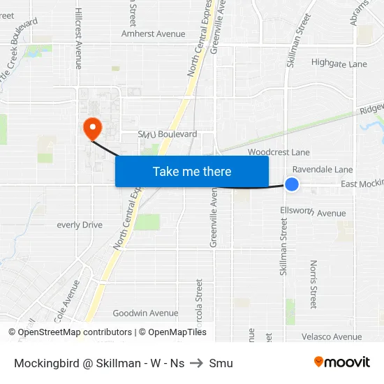 Mockingbird @ Skillman - W - Ns to Smu map