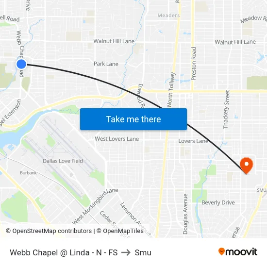 Webb Chapel @ Linda - N - FS to Smu map