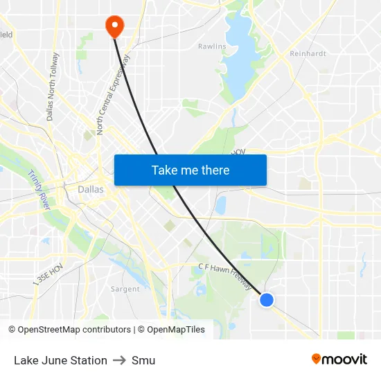 Lake June Station to Smu map