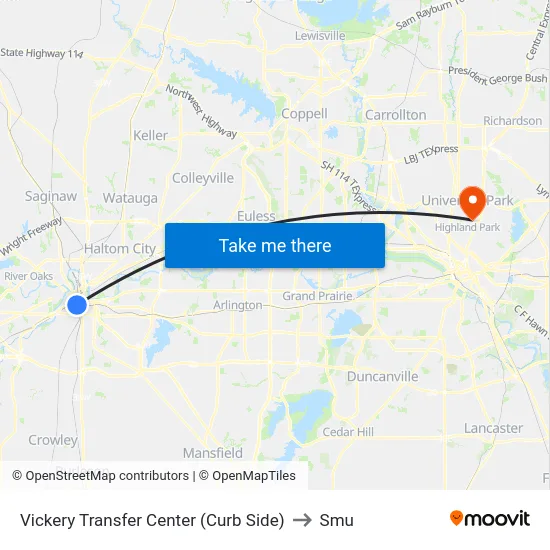 Vickery Transfer Center (Curb Side) to Smu map