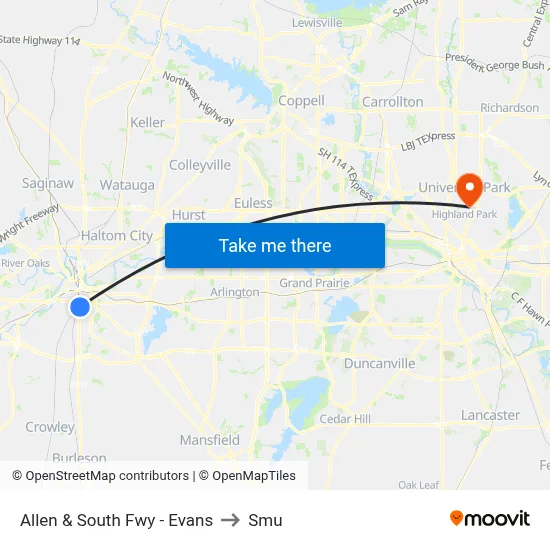 Allen & South Fwy - Evans to Smu map