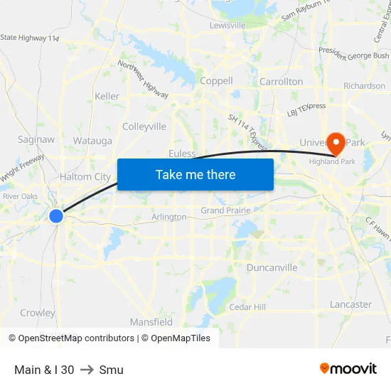 Main & I 30 to Smu map