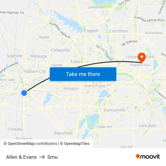 Allen & Evans to Smu map